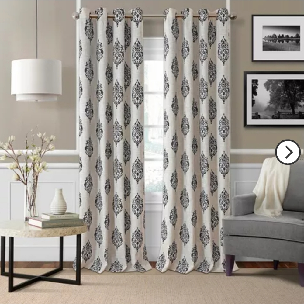 New Navara Medallion Room Darkening Single Panel Curtain Panel Elrene Black 2 pk
